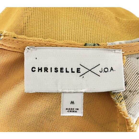 CHRISELLE x JOA Yellow Grey Floral Tiered Puff Sleeve Dress Size Medium No Belt - Picture 7 of 7